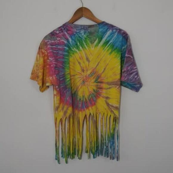 Upcycled Custom Tie Dye Colorful Swirl Cedar Point Fringe T-Shirt Sz Large - Picture 2 of 6